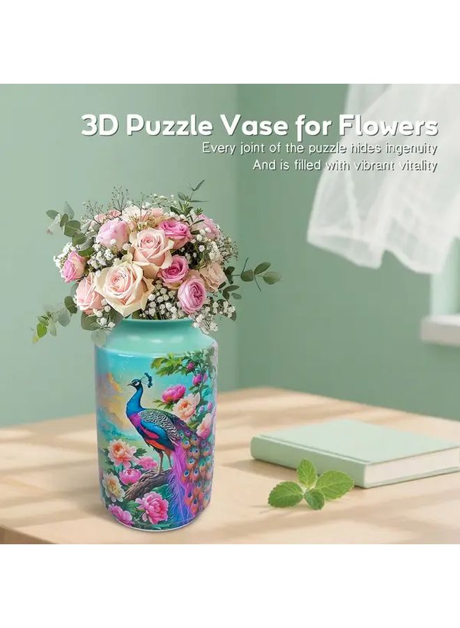 3D Puzzle Vase For Adults 162 Pcs Peacock Peony Design Creative Home Decor Gift - Image 4